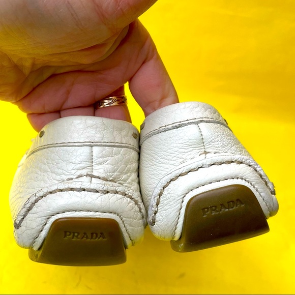 White/gold Prada pebbled leather shoes - Picture 11 of 16